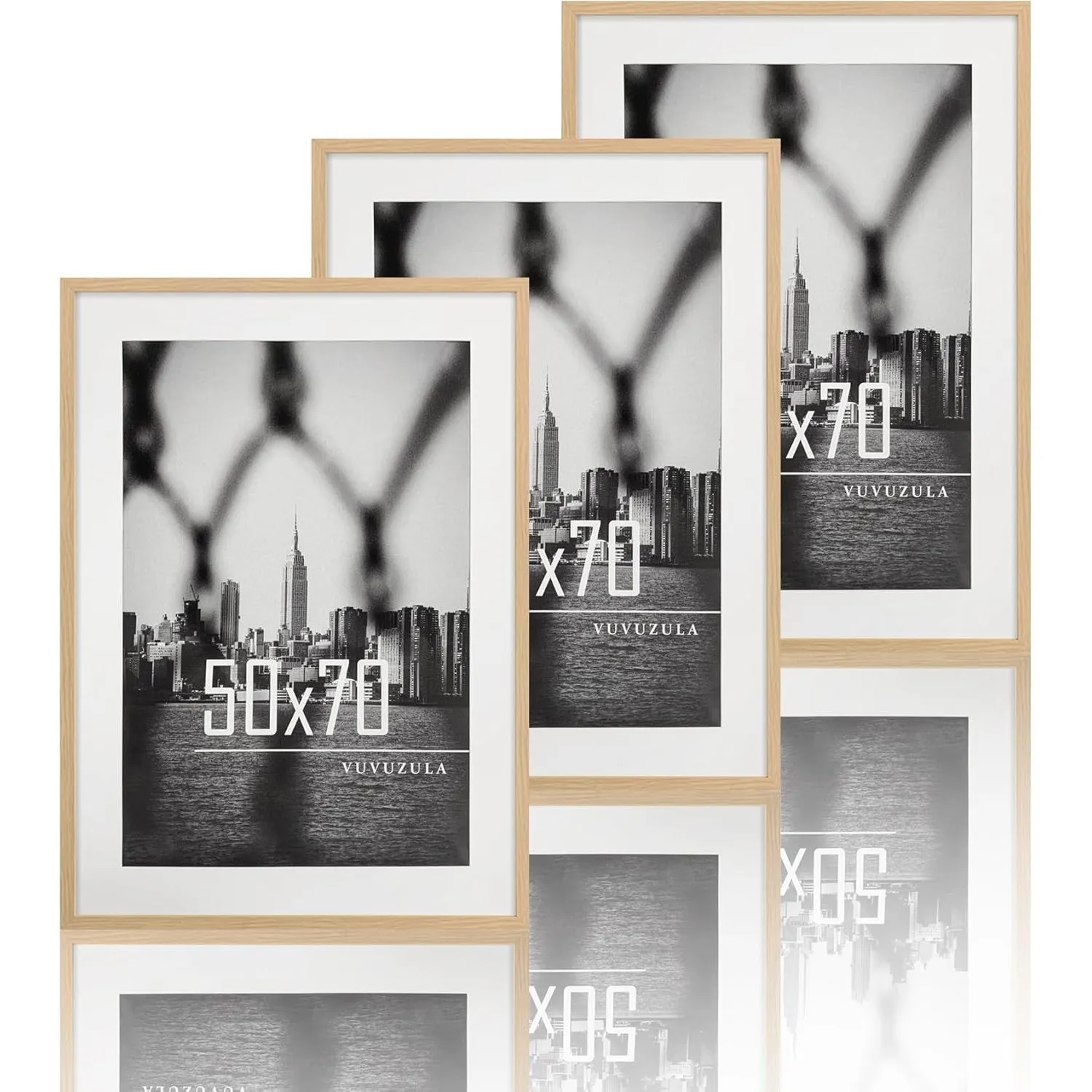 VUVUZULA Bilderrahmen 50x70cm Eiche 3er Set Fotorahmen Holzrahmen Rahmen Natur mit Passepartout Posterrahmen