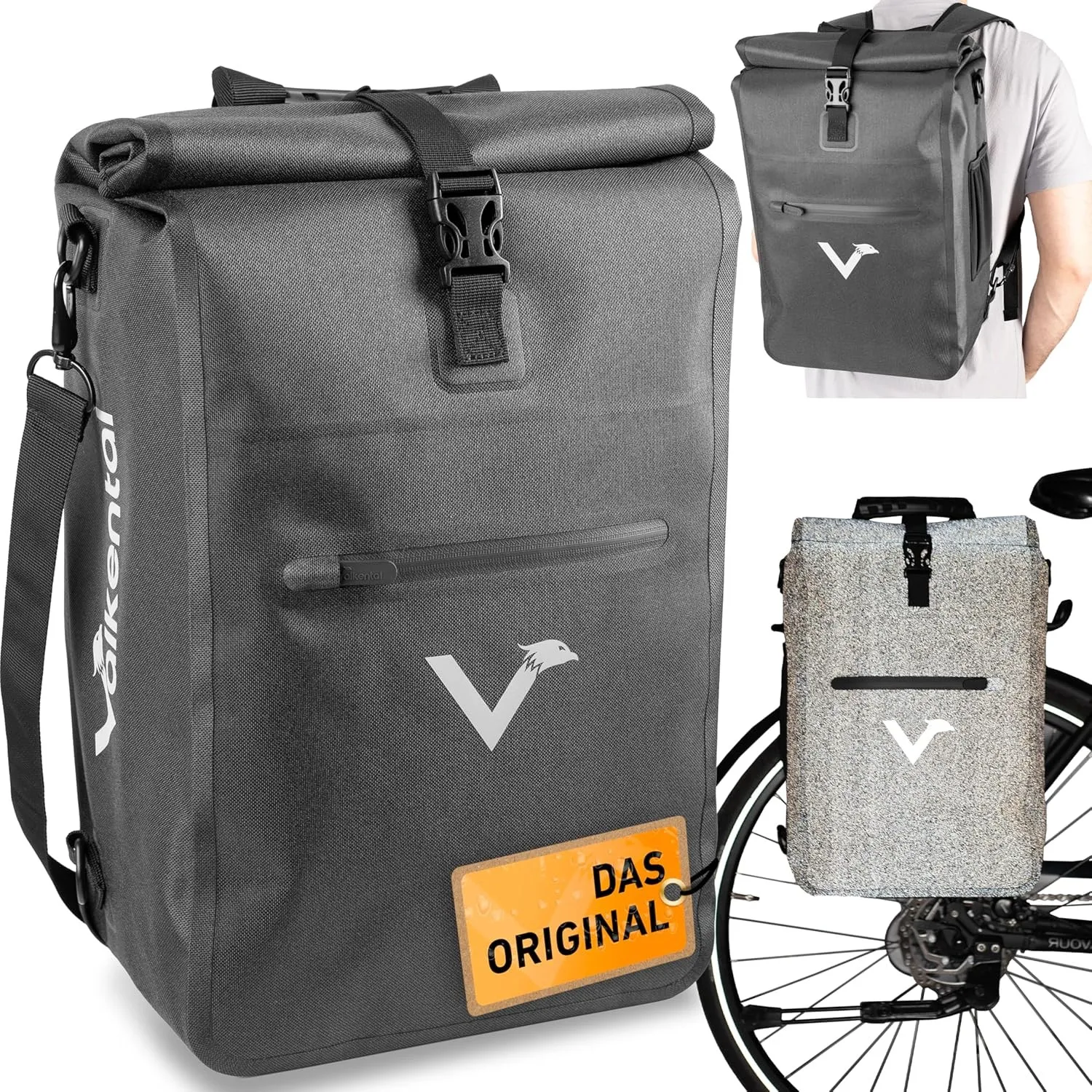 Valkental® 3in1 Fahrradtasche [Bis 25L] - Das Original - Geeignet als Gepäckträgertasche, Rucksack und Umhängetasche - …