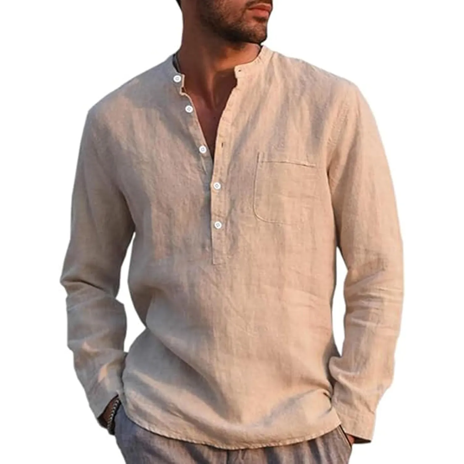 Runcati Herren Leinenhemd Langarm Baumwolle Leinen Shirt Männer Freizeithemd Regular Fit Strand Sommerhemd