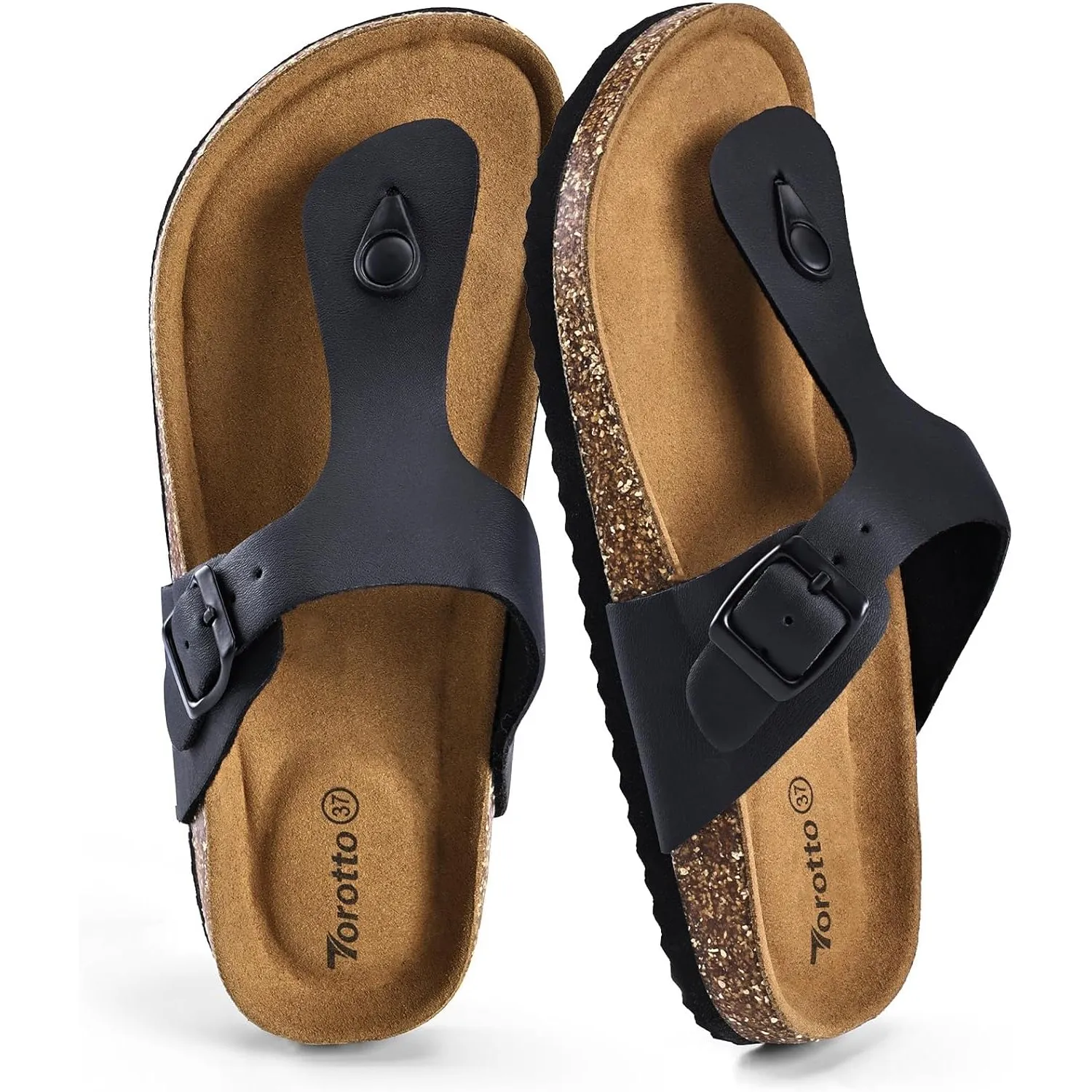 Torotto Damen Zehentrenner Flip Flops Pantoletten Hausschuhe Sportliche Kork-Fußbett Schlappen Mit Verstellbarer Rieme …