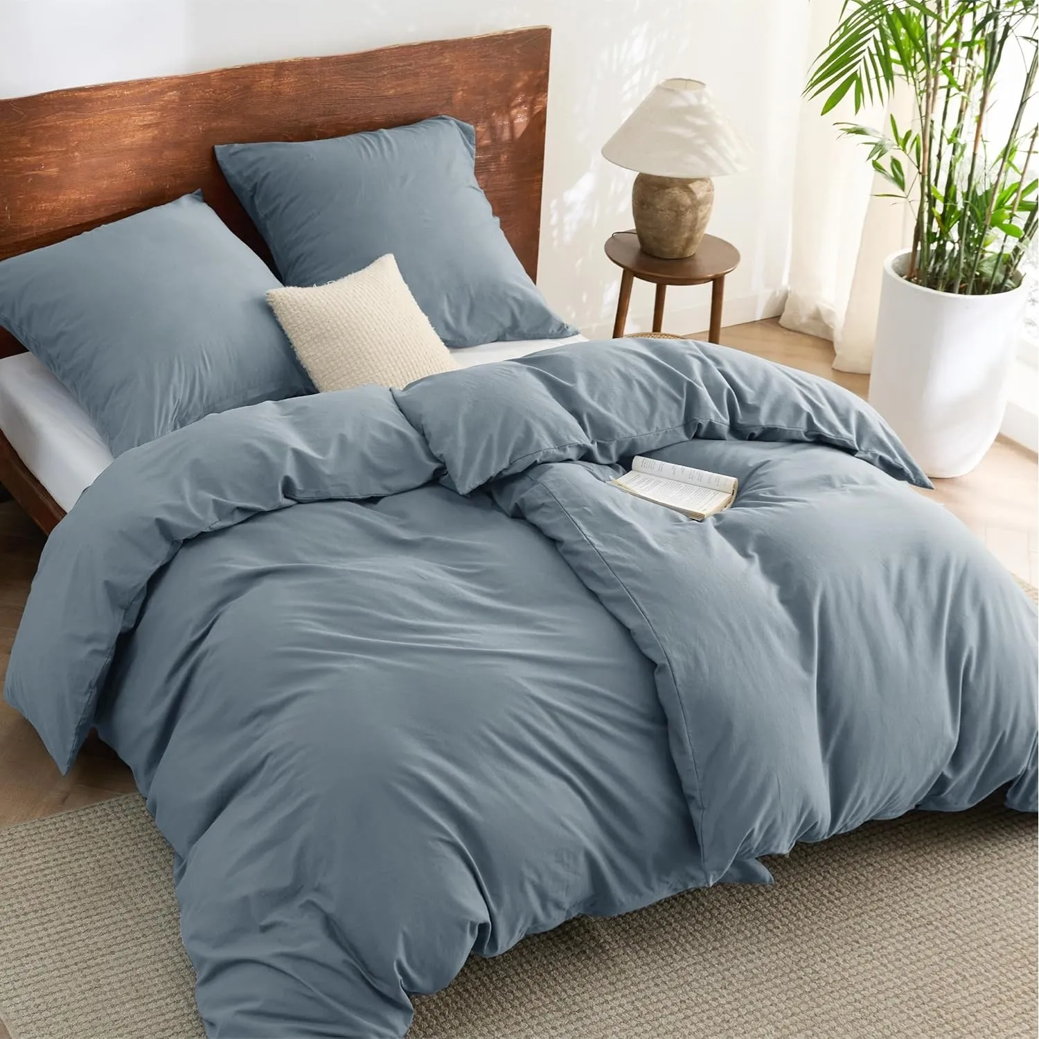 BEDSURE Bettwäsche 135x200 Baumwolle 4teilig - Bettwäsche-Sets Graublau Bettbezug 2er Set mit 2 Kissenbezüge 80x80 cm, …