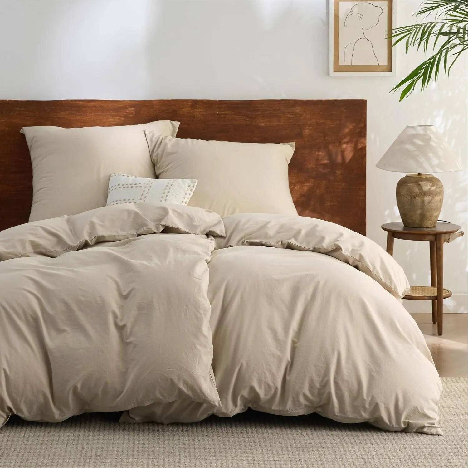 BEDSURE Bettwäsche 135x200 Baumwolle 4teilig -Hazeltaupe, 2 Kissen 80x80 cm