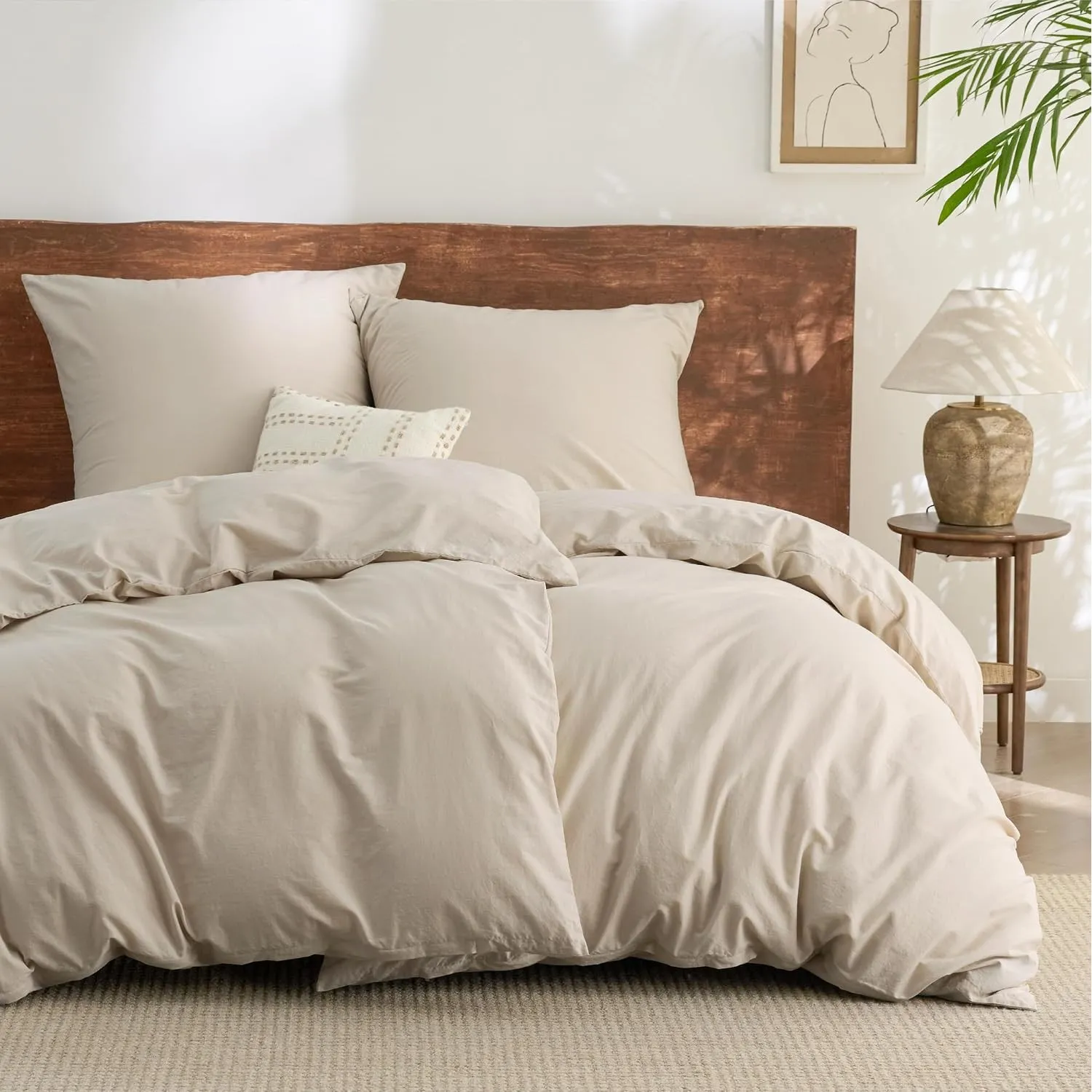 BEDSURE Bettwäsche 135x200 Baumwolle 4teilig - Beige, 2 Kissen 80x80 cm