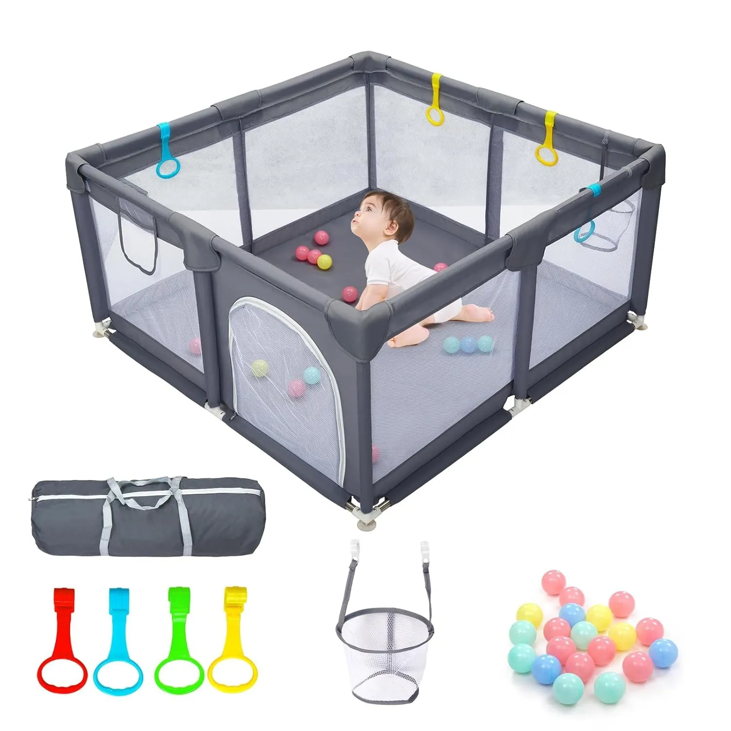 CHOLY Baby Playpen for Babies and Toddlers, Durable Play Pen | Visible Breathable Mesh, Foam Protection, Easy to Assemb…