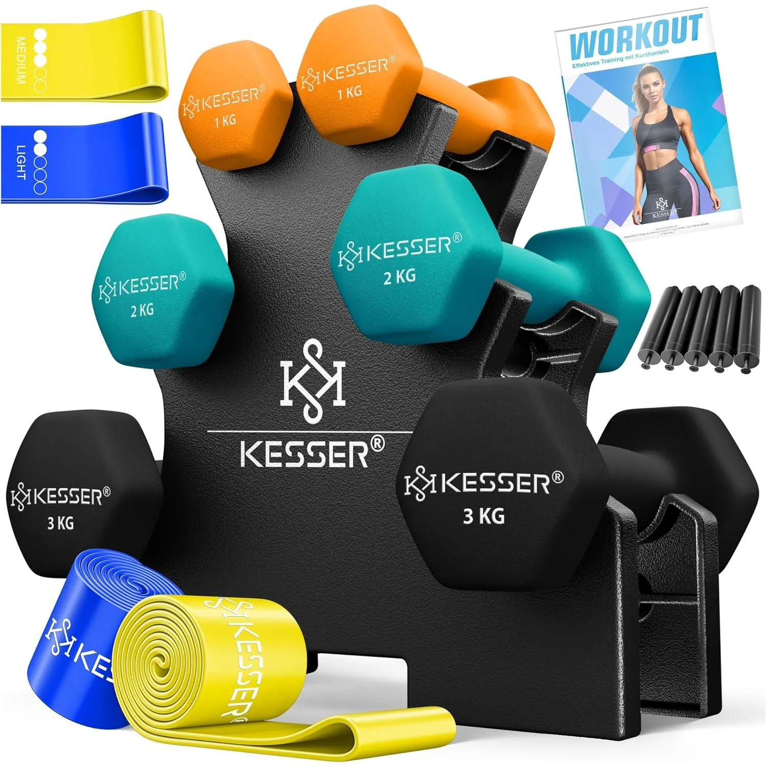KESSER® Hantel-Set, 3 Paar, 1kg - 5kg, 12kg oder 18kg kurzhanteln mit Ständer Aufbewahrung, Fitnessstudio, Krafttrainin…