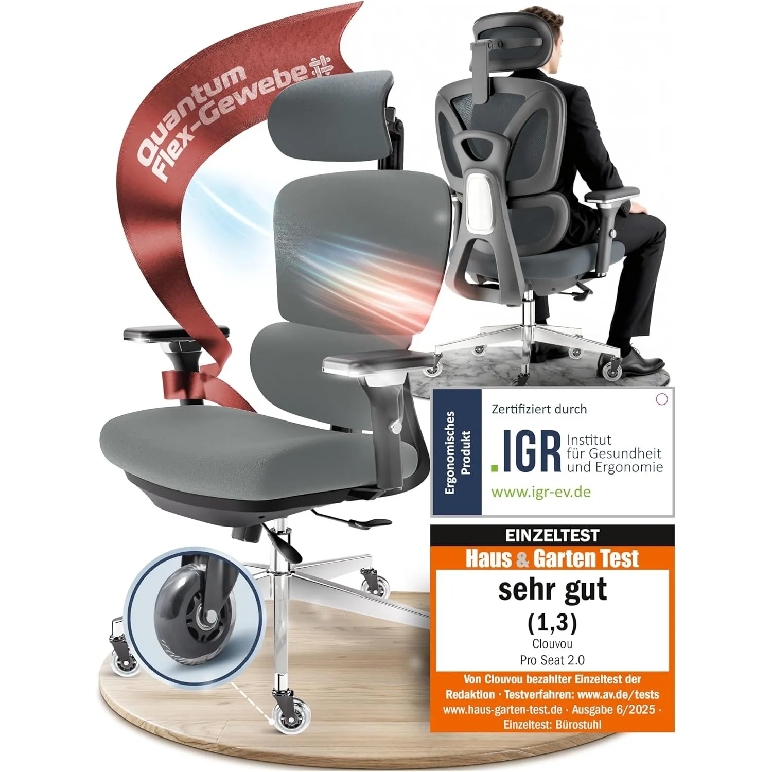 CLOUVOU ProSeat Bürostuhl Ergonomisch [TESTSIEGER]