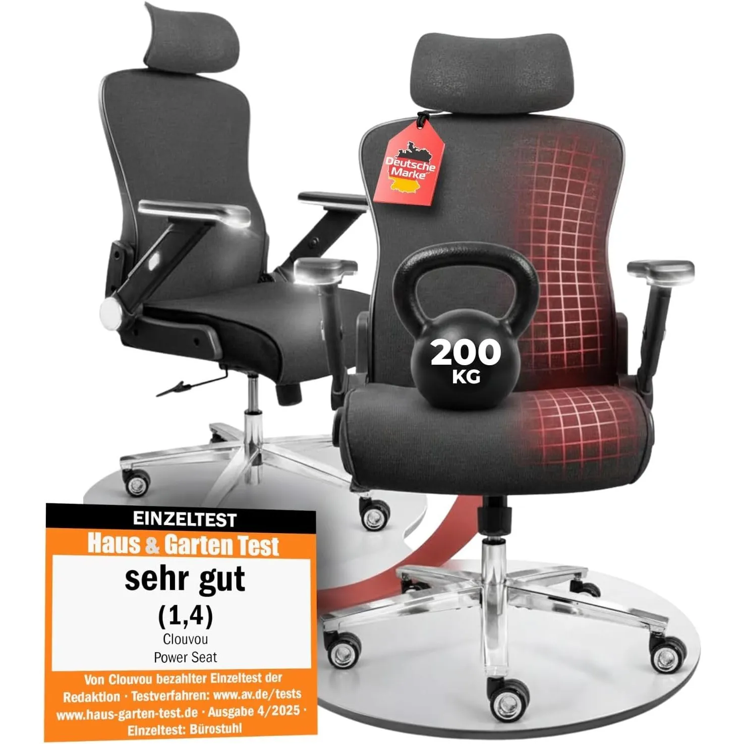 CLOUVOU PowerSeat Ergonomischer Bürostuhl 200kg [TESTSIEGER] Extra breit