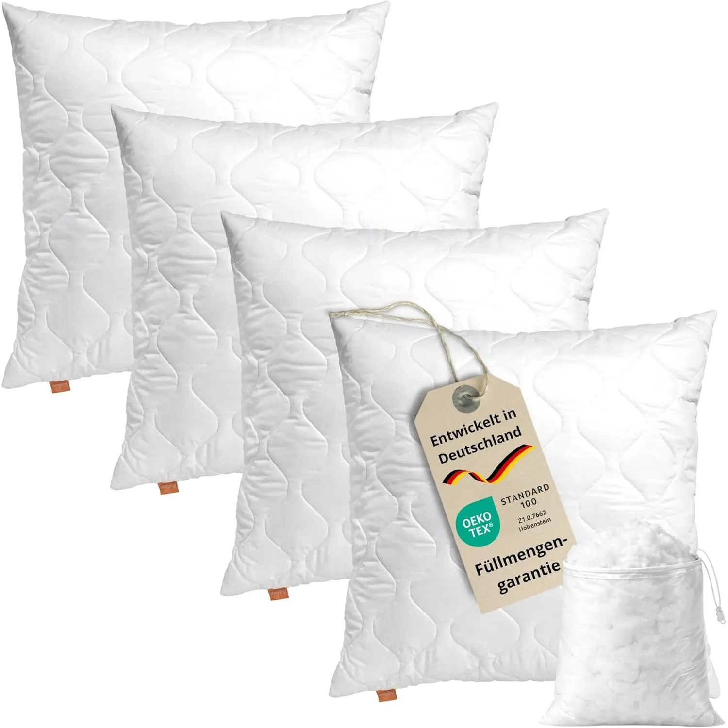 sleepling Kopfkissen 80x80 cm 4er Set, Allergiker Kissen, Komfort 100 | großes Schlafkissen 80 x 80, Bettkissen, Polste…