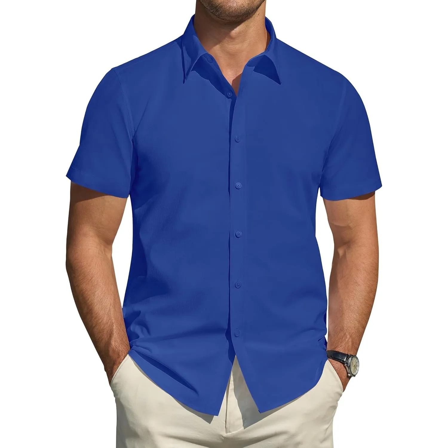 J.VER Hemd Herren Kurzarm Fleckenschutz Regular Fit Herrenhemd Sommer Stretch Hemden Formales Hochzeit Freizeit Busines…
