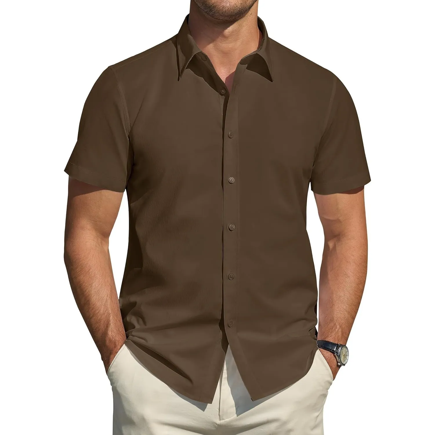 J.VER Hemd Herren Kurzarm Fleckenschutz Regular Fit Herrenhemd Sommer Stretch Hemden Formales Hochzeit Freizeit Busines…