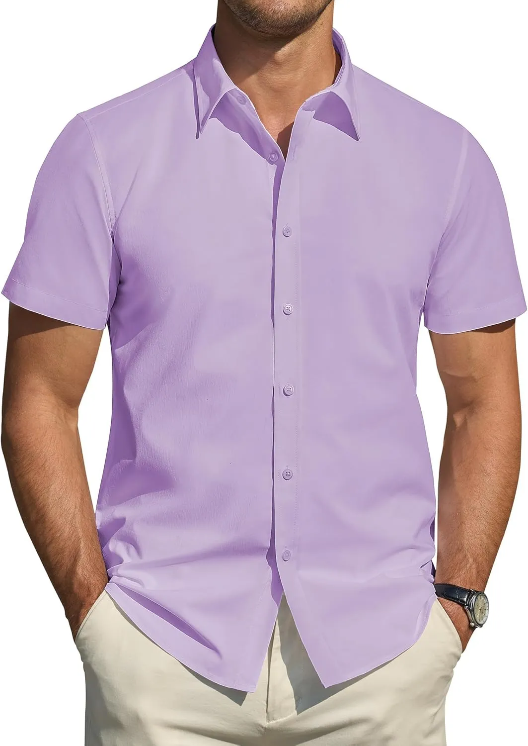 J.VER Hemd Herren Kurzarm Fleckenschutz Regular Fit Herrenhemd Sommer Stretch Hemden Formales Hochzeit Freizeit Busines…