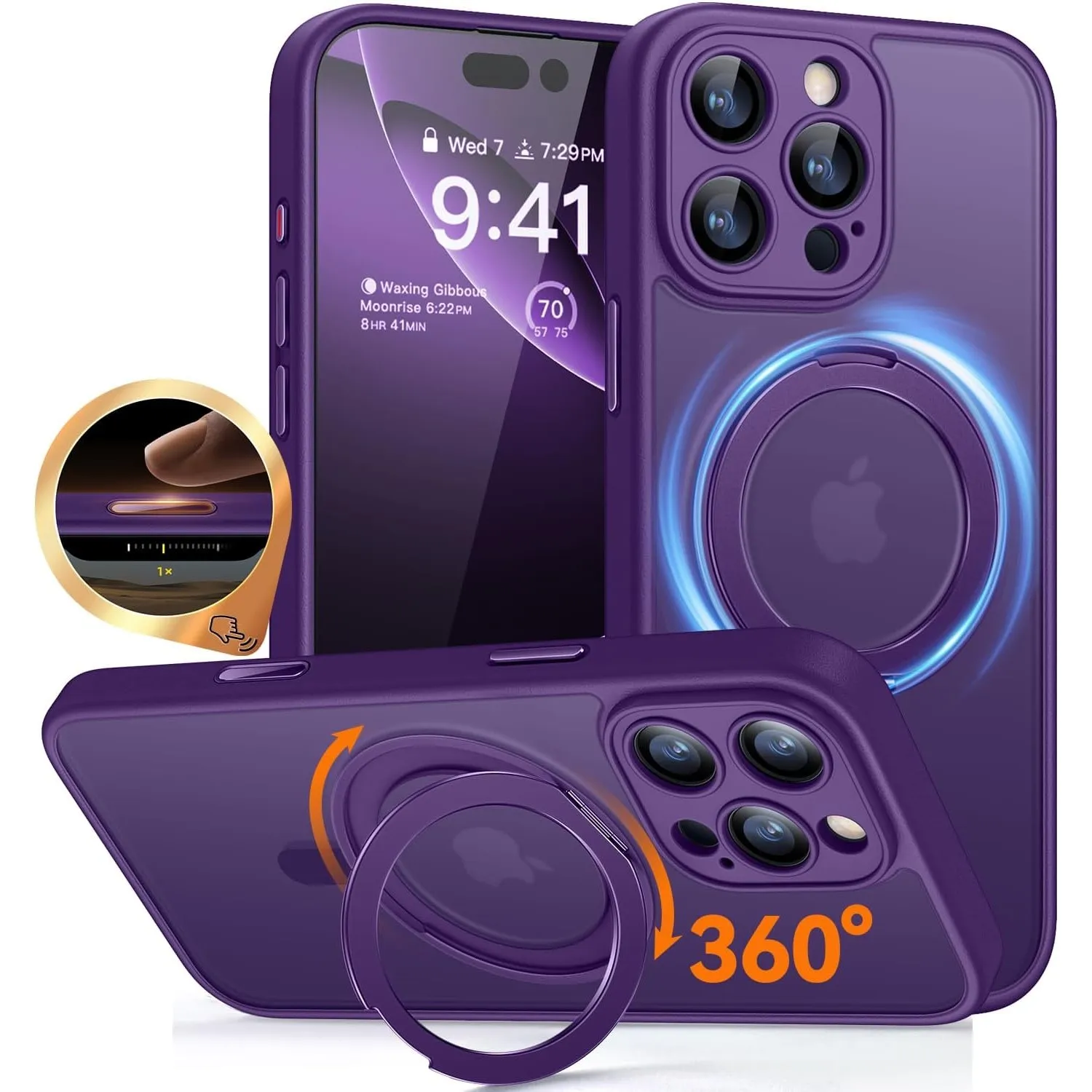 CANSHN 360° Ständer für iPhone 16 Pro Hülle, Matt Dunkelviolett