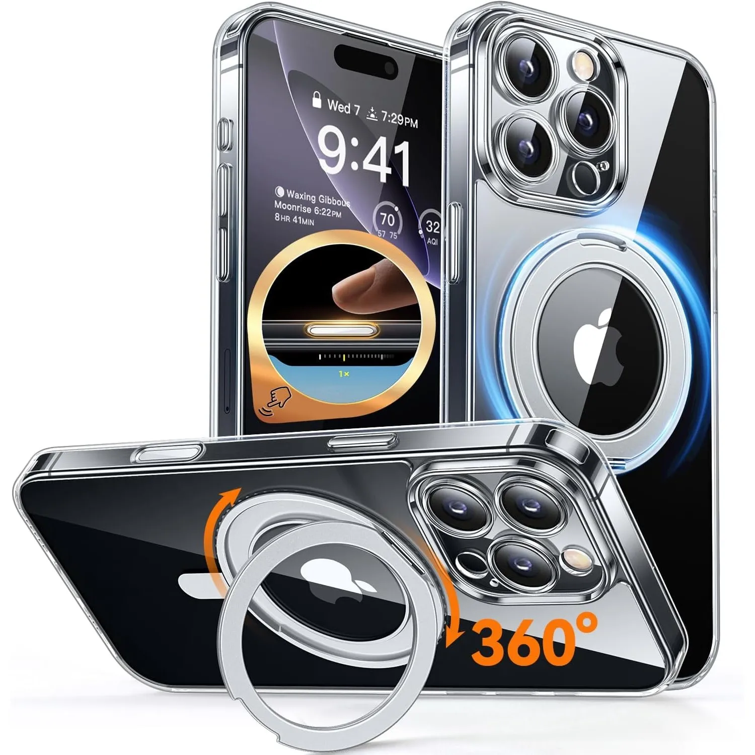 CANSHN 360° Ständer für iPhone 16 Pro Max Hülle, Transparent
