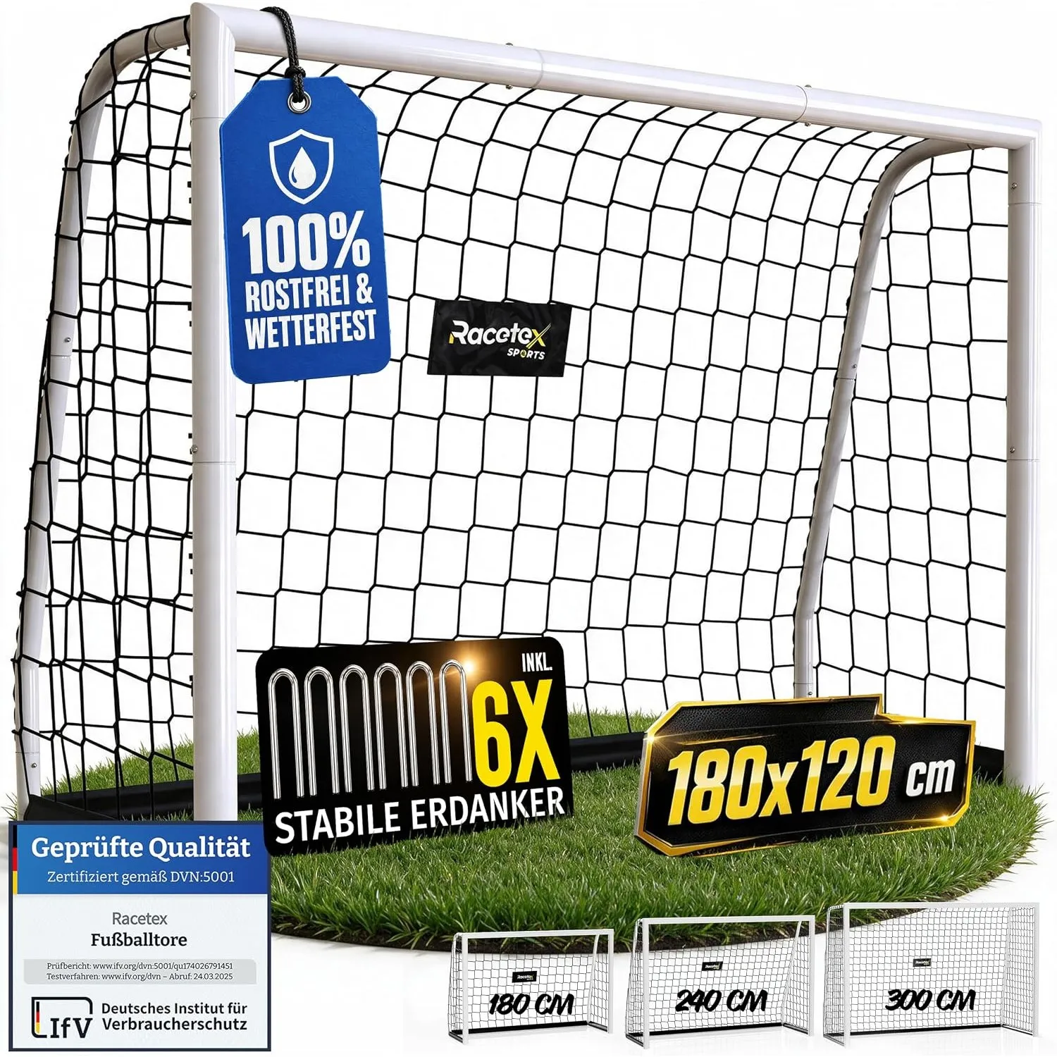 Racetex Fussballtore für Garten Kinder und Erwachsene [ENORM ROBUST] - Fußballtor Kinder mit Stabiler Stahlrahmen Front…