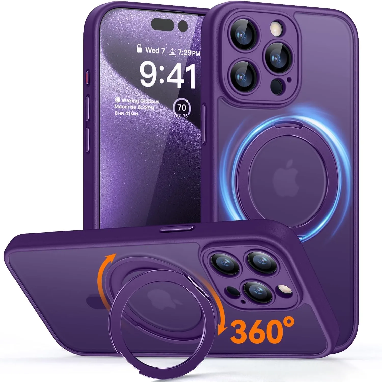CANSHN 360° Ständer für iPhone 15 Pro Hülle, Matt Dunkelviolett