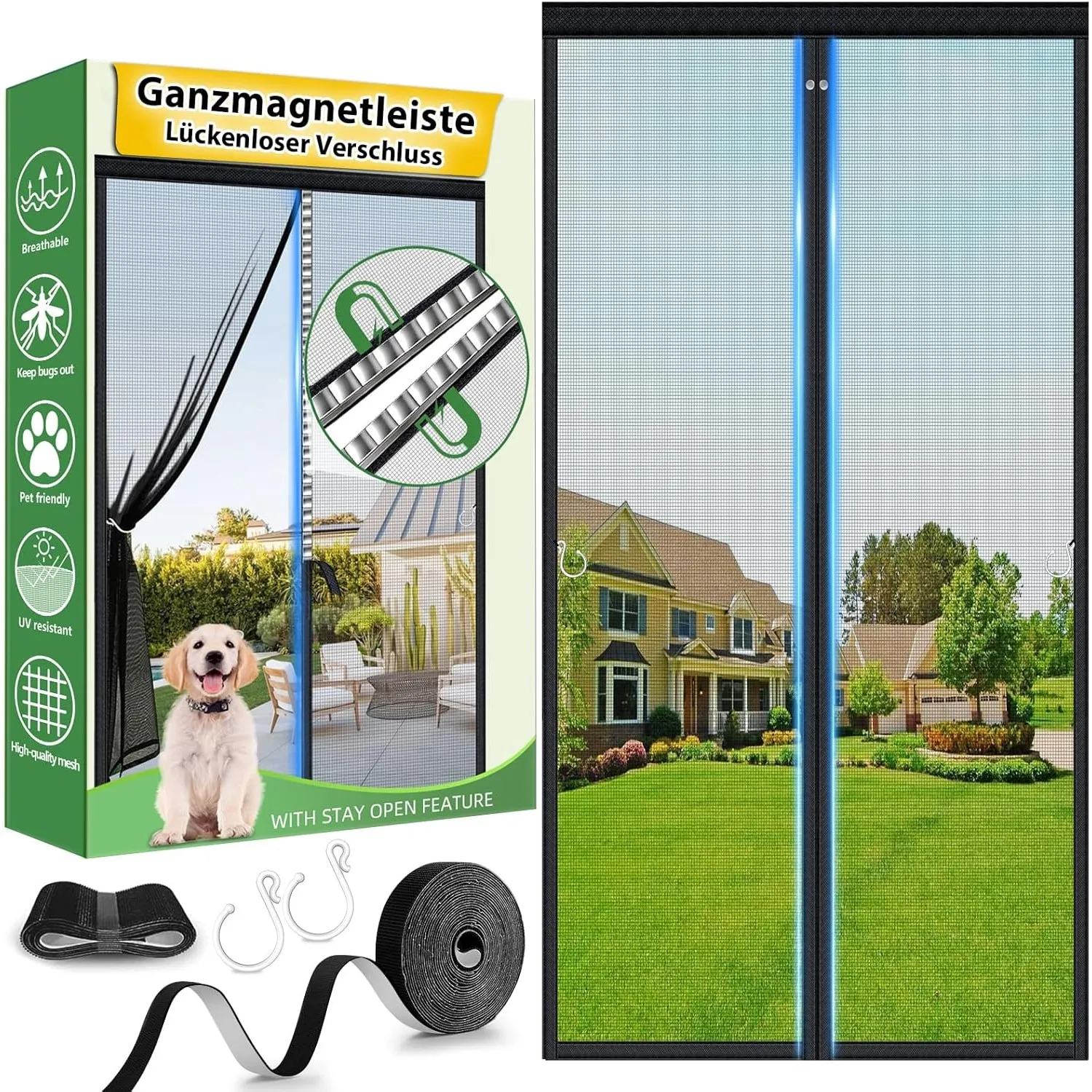 HOFUDON Fliegengitter Balkontür Magnet 90x210 cm, Ganze Durchgehender Magnetverschluss ohne Lücken für Fiberglas Fliege…