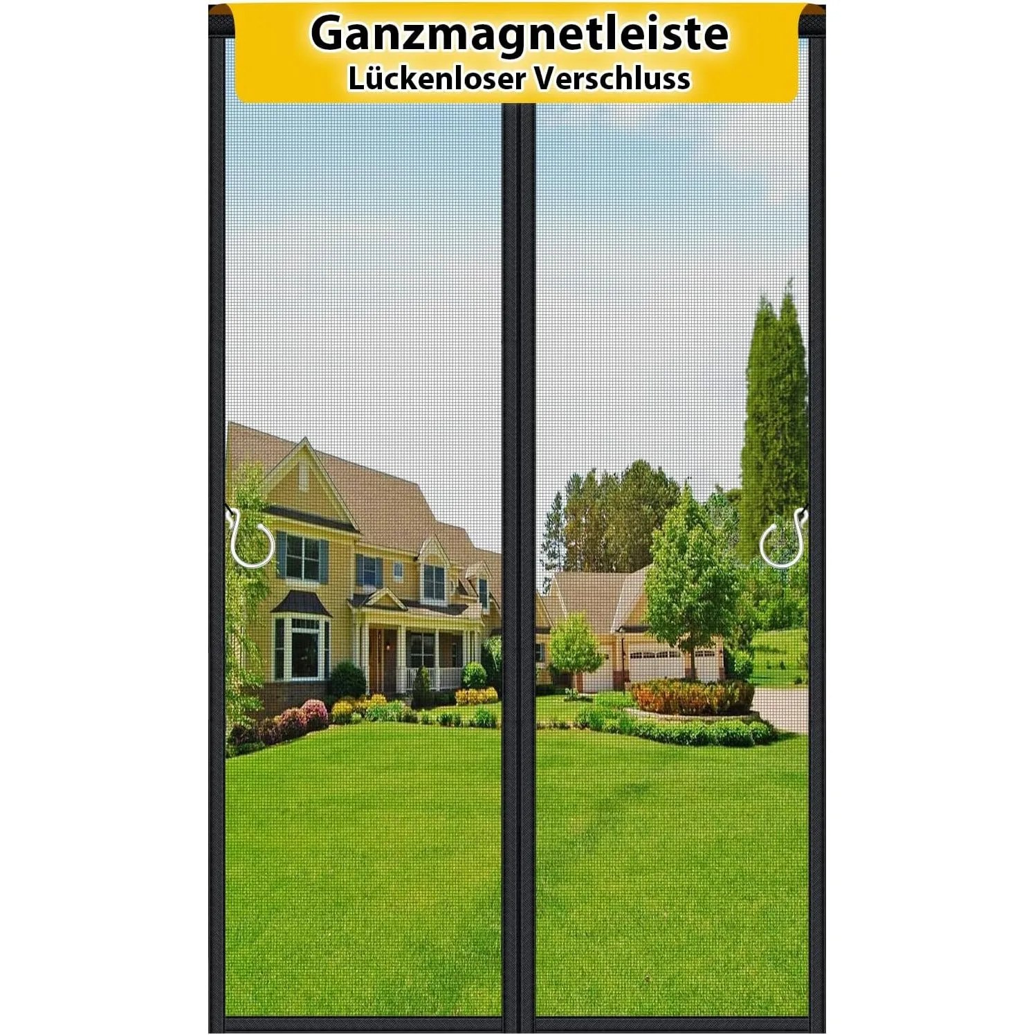 HOFUDON Fliegengitter Tür Magnetisch 100x210 cm Vollstreifen Schwarz | Durchgehender Magnetverschluss ohne Lücken, Fibe…