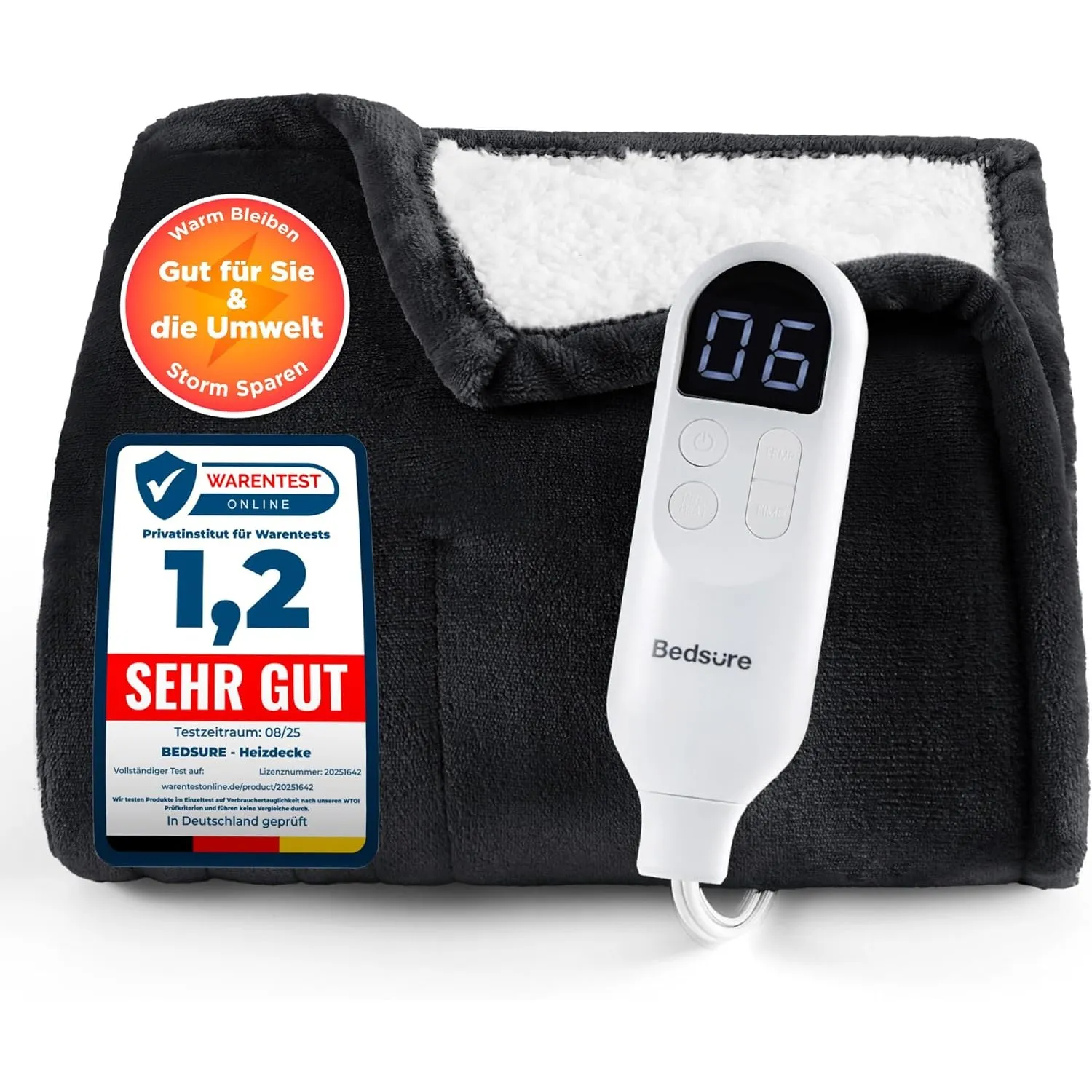 BEDSURE Heizdecke Wärmedecke Elektrische Kuscheldecke - 130x180cm, Schwarz