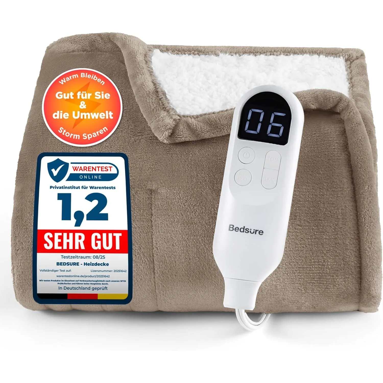 BEDSURE Heizdecke Wärmedecke Elektrische Kuscheldecke - 130x180cm, Braun
