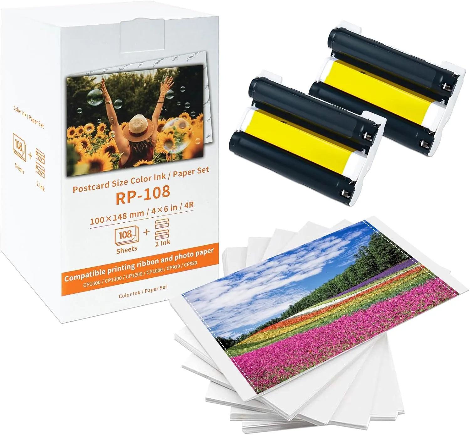 Kompatibel mit Canon Selphy CP1500 Papier und Patrone, RP-108 RP-108IN Farbband/Papierset 10x15cm, für Selphy CP1500 CP…