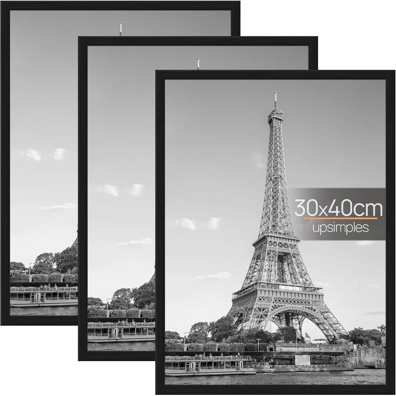 upsimples 3er Set Bilderrahmen 30x40 Schwarz für Fotos, Wandbilder & Poster