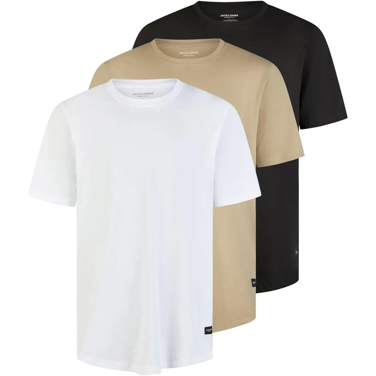 JACK & JONES Tshirt Herren lang geschnitten Set 100% Bio-Baumwolle Regular Fit JJENOA 3er Pack Rundhals Kurzarm Sommer …