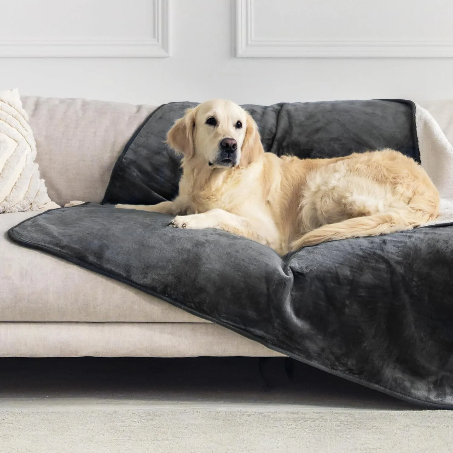 Dreamzie - wasserdichte Hundedecke Flauschig - 127x152cm - Dunkelgrau