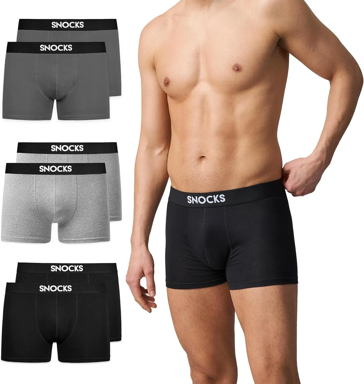 Snocks Boxershorts Herren Bio Baumwolle (6er Pack) Unterhosen Herren ohne einschneidenden Gummibund (Gr. S - 4XL)