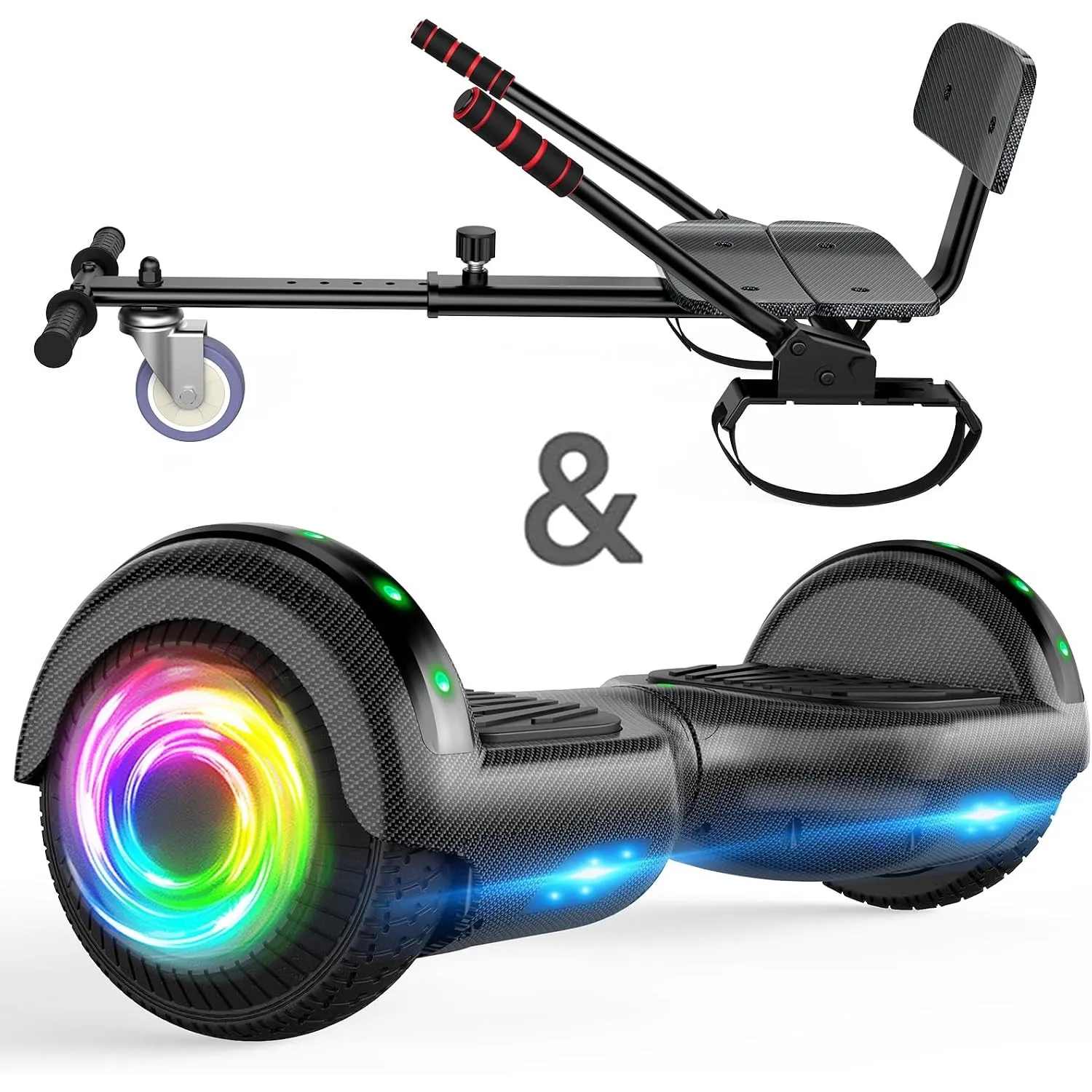 Hoverboard mit Sitzbefestigung Combo, 6,5 „Selbst Balancing Hover Board mit Bluetooth-Lautsprecher und LED-Leuchten für…