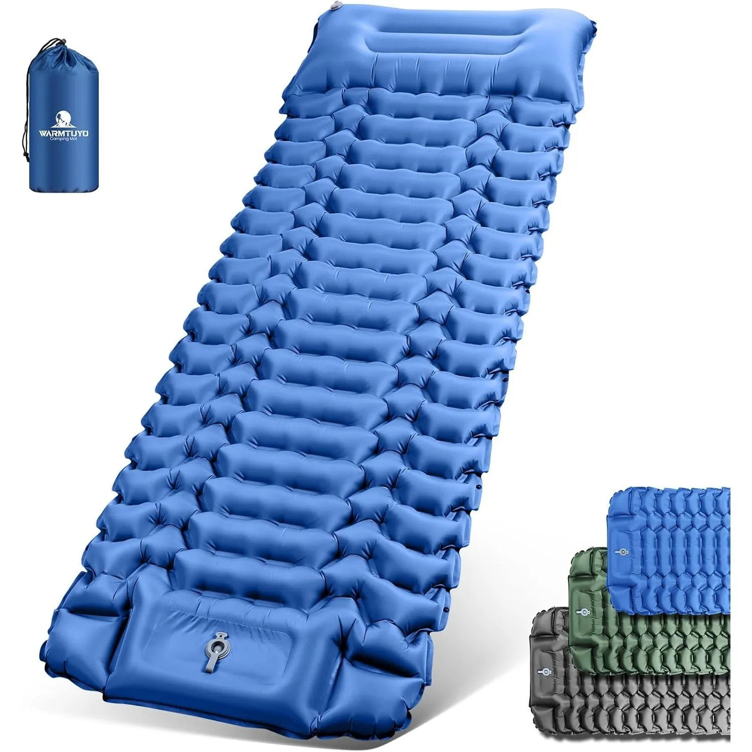 WARMTUYO Isomatte Camping, Ultraleicht Camping Aufblasbare Matratze mit Fußpresse Pumpe und Kopfkissen, Faltbare Wasser…