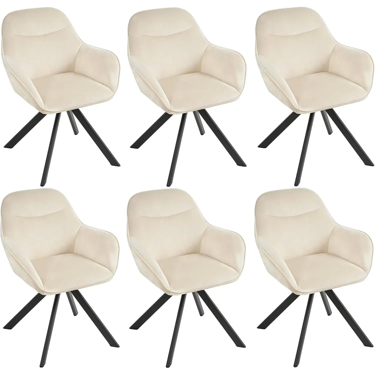 Esszimmerstühle Drehbar 6er Set mit Armlehne, 360° drehbar, Polsterstuhl Samt, Drehstuhl Esszimmer, Küchenstuhl mit Met…