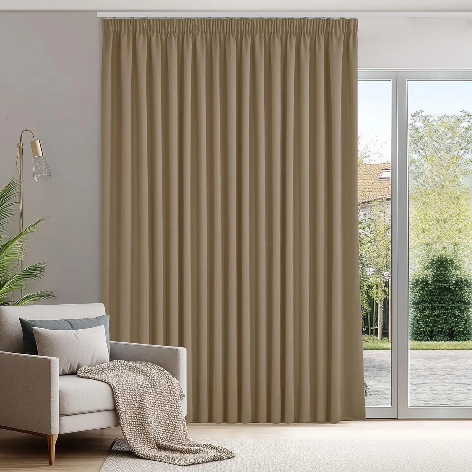 Deconovo Extra Breite Verdunkelungsvorhang Kräuselband Blickdicht Taupe | 1er Set, H 245 x B 280 cm, Thermovorhang Hitz…