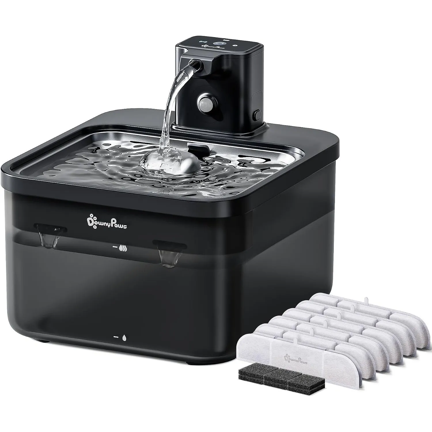 DownyPaws 2.5L Trinkbrunnen für Katze Kabellos, Schwarz mit 6 Filters