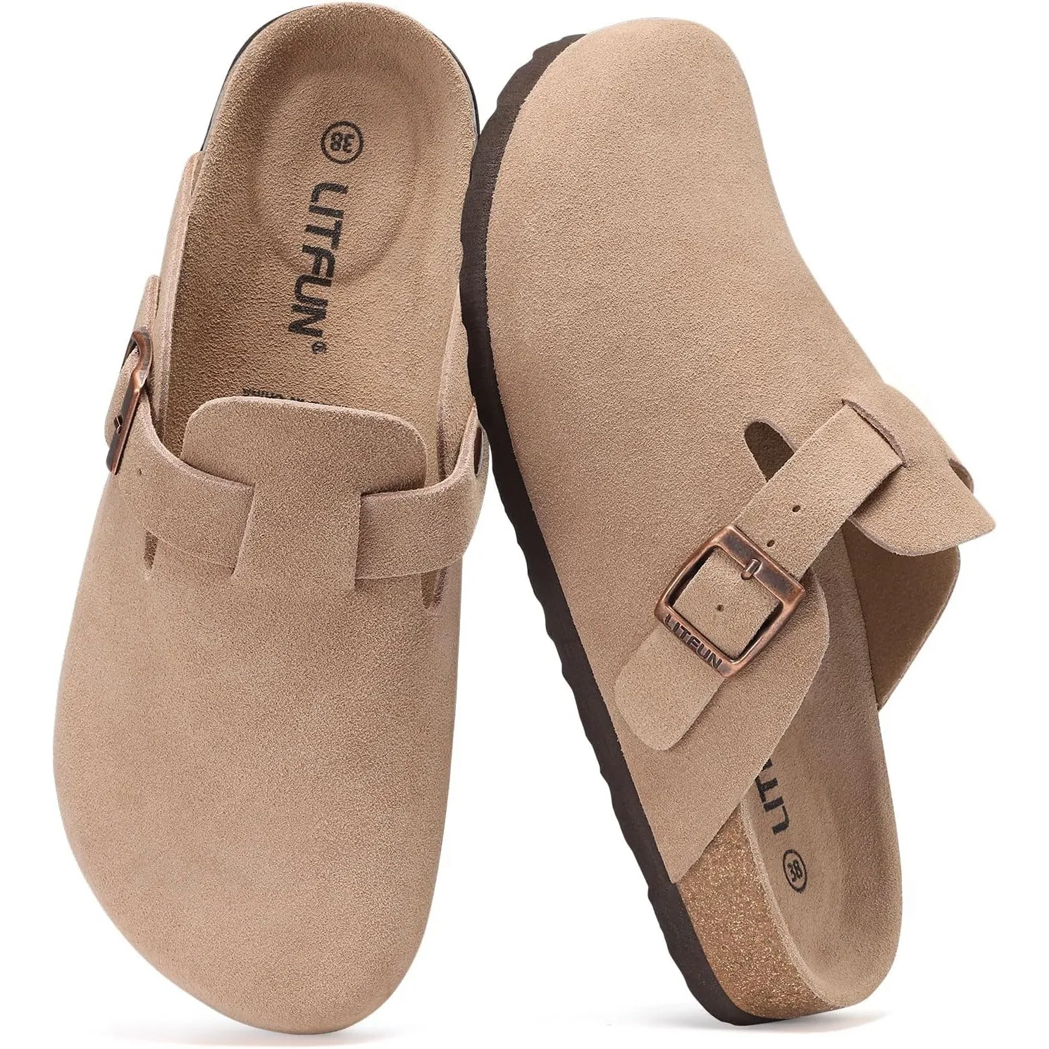 Litfun Wildleder Clogs für Damen weiches Fußbett Pantoletten