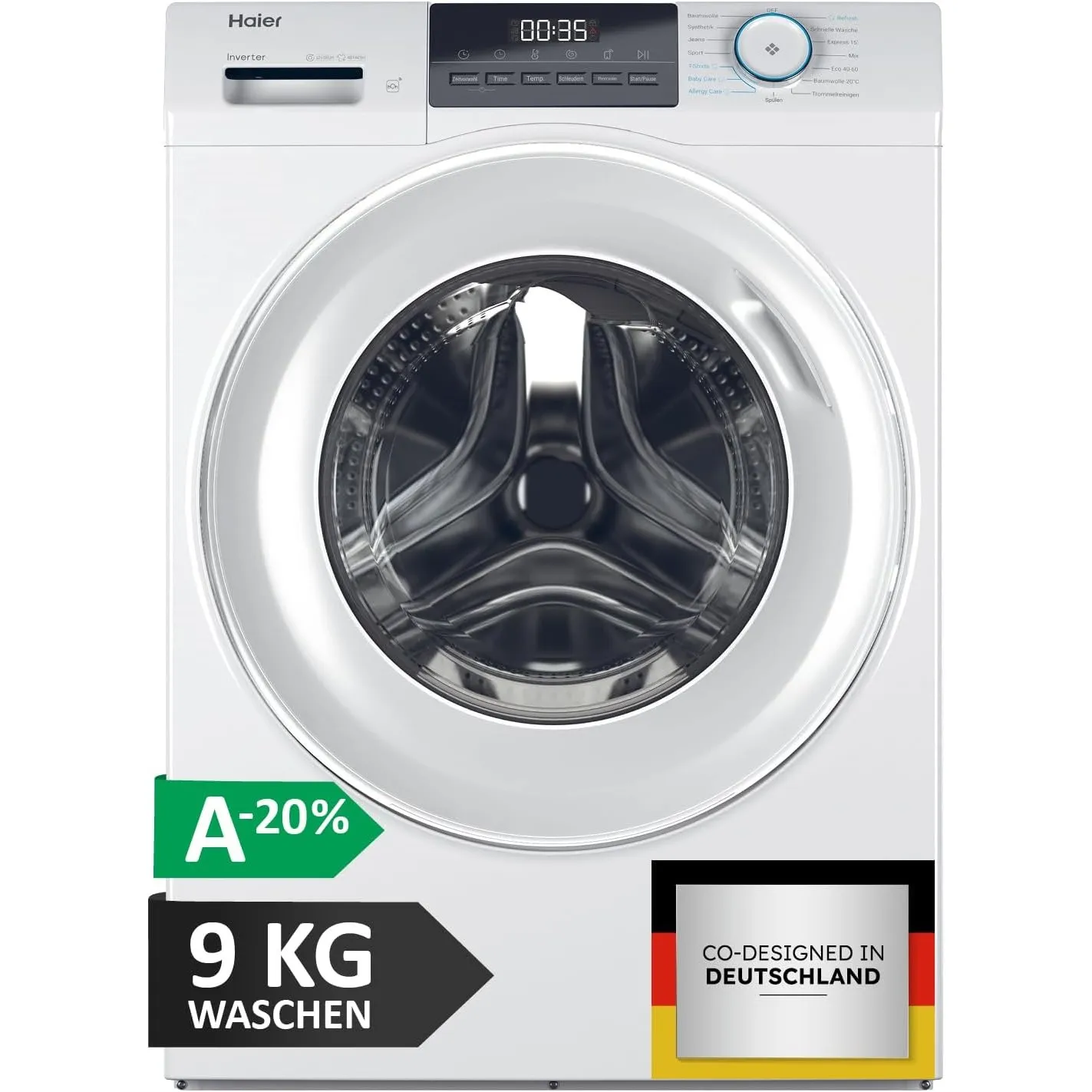 Haier Frontlader Waschmaschine 9kg I I-PRO SERIE 1 HW90-BP14929BU1 I Mit A-20% Effizienz, 1.400 U/Min. & sparsamem Inve…