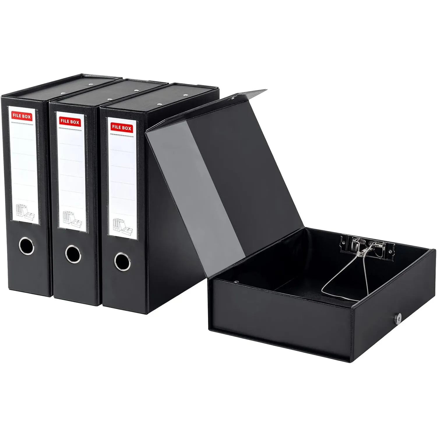 4 Stück Archivbox A4, 88 mm Rücken, Faltbare Aktenbox, Schwarz