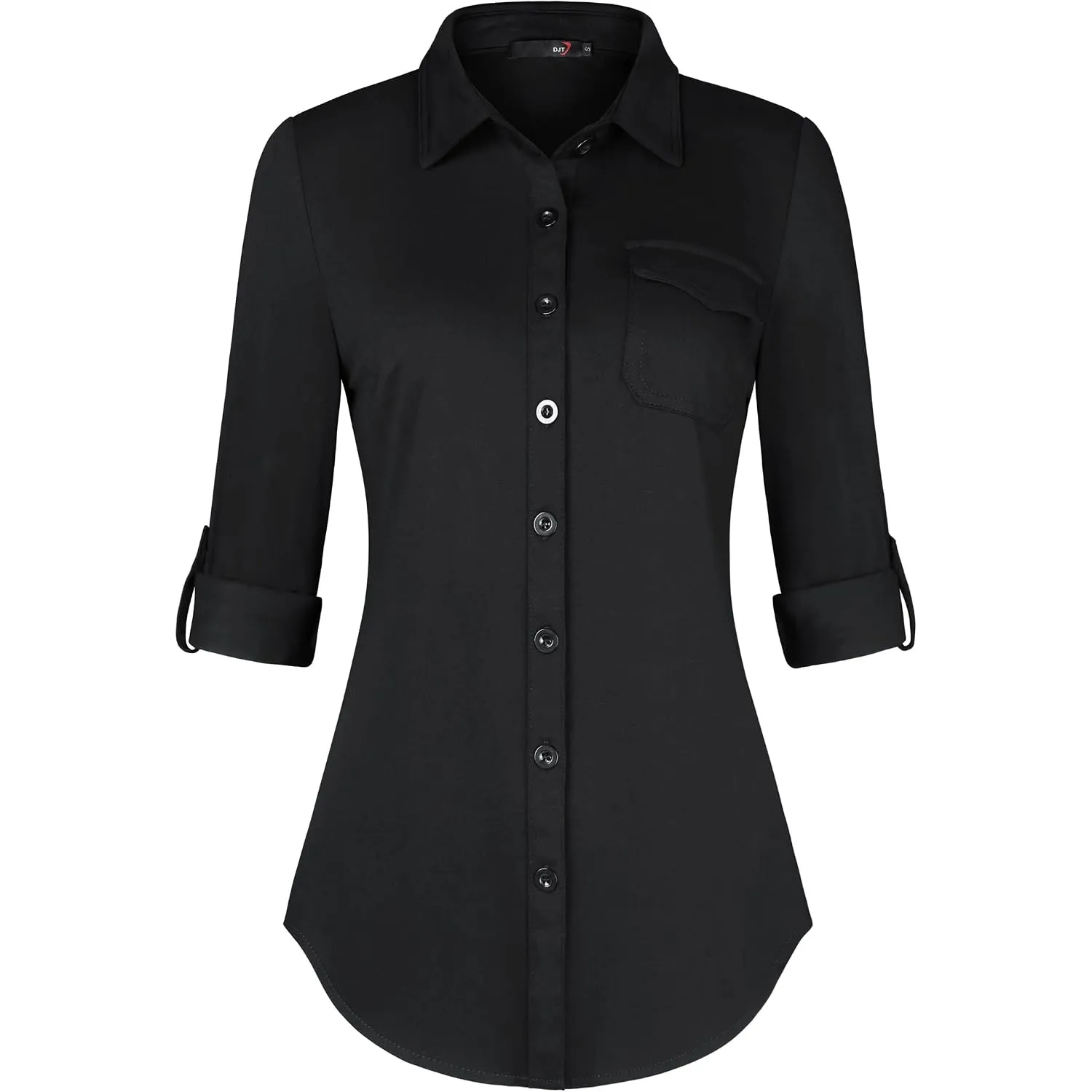 DJT Damen Bluse Weich Gestrickt Stretch Knopfleiste Langarm Hemdbluse Casual V-Ausschnitt Button Down Shirts Oberteil