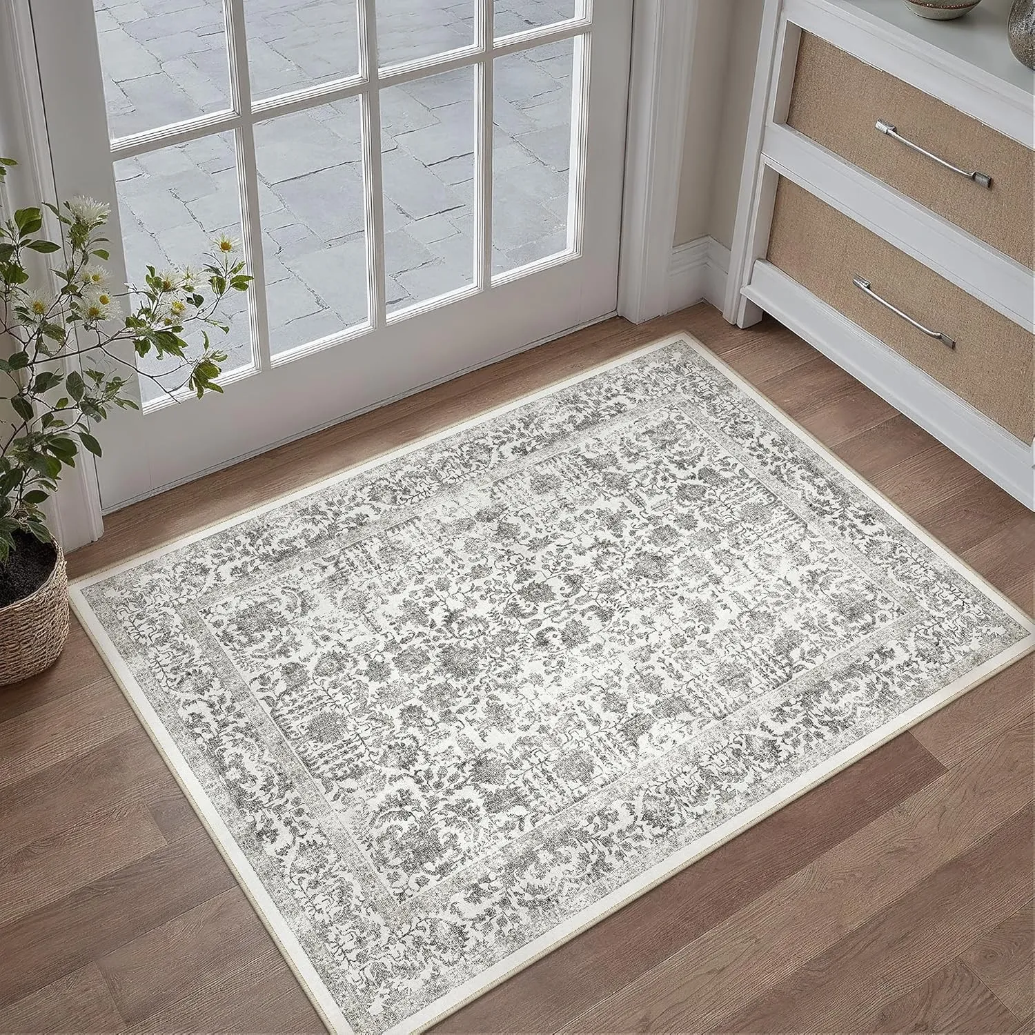 HUGEAR Vintage Schwarz Waschbarer Teppich im Eingangsbereich 60x90cm fußmatte badezimmerteppich Weich rutschfest Retro …