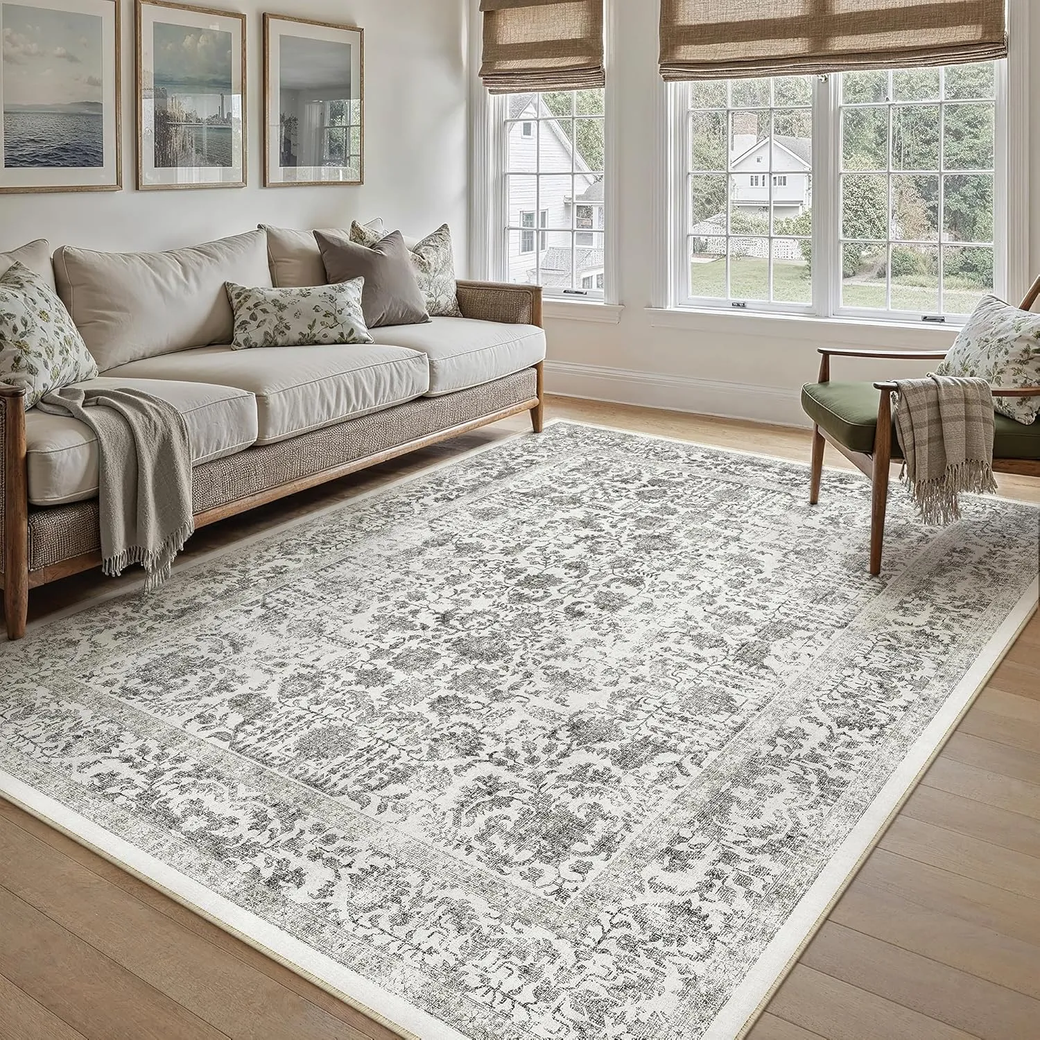 HUGEAR Vintage Schwarz Waschbarer Teppich Wohnzimmer 150x210cm Retro Rugs for Living Room Weich rutschfest Groß Tepich …