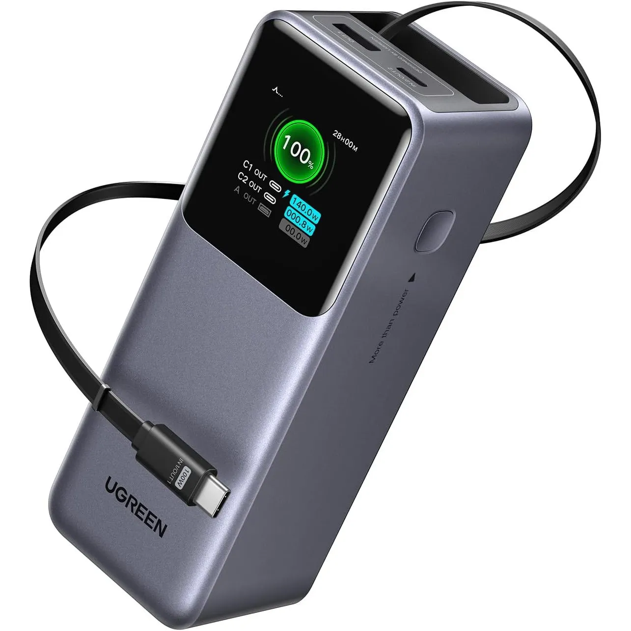 UGREEN Nexode Pro Power Bank 20000mAh 165W mit 65cm integriertem Kabel