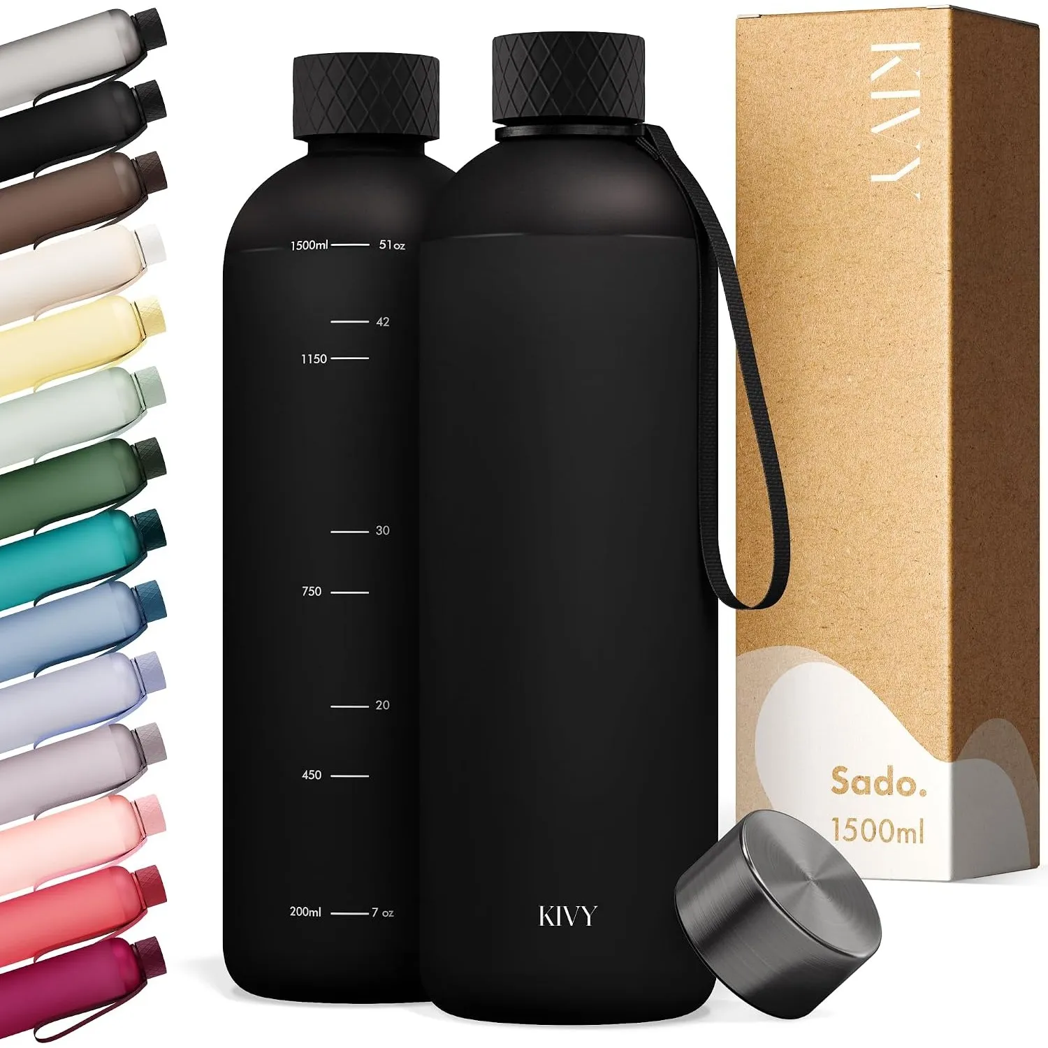 KIVY Trinkflasche 1,5l aus Tritan - Kohlensäure geeignet & Auslaufsicher