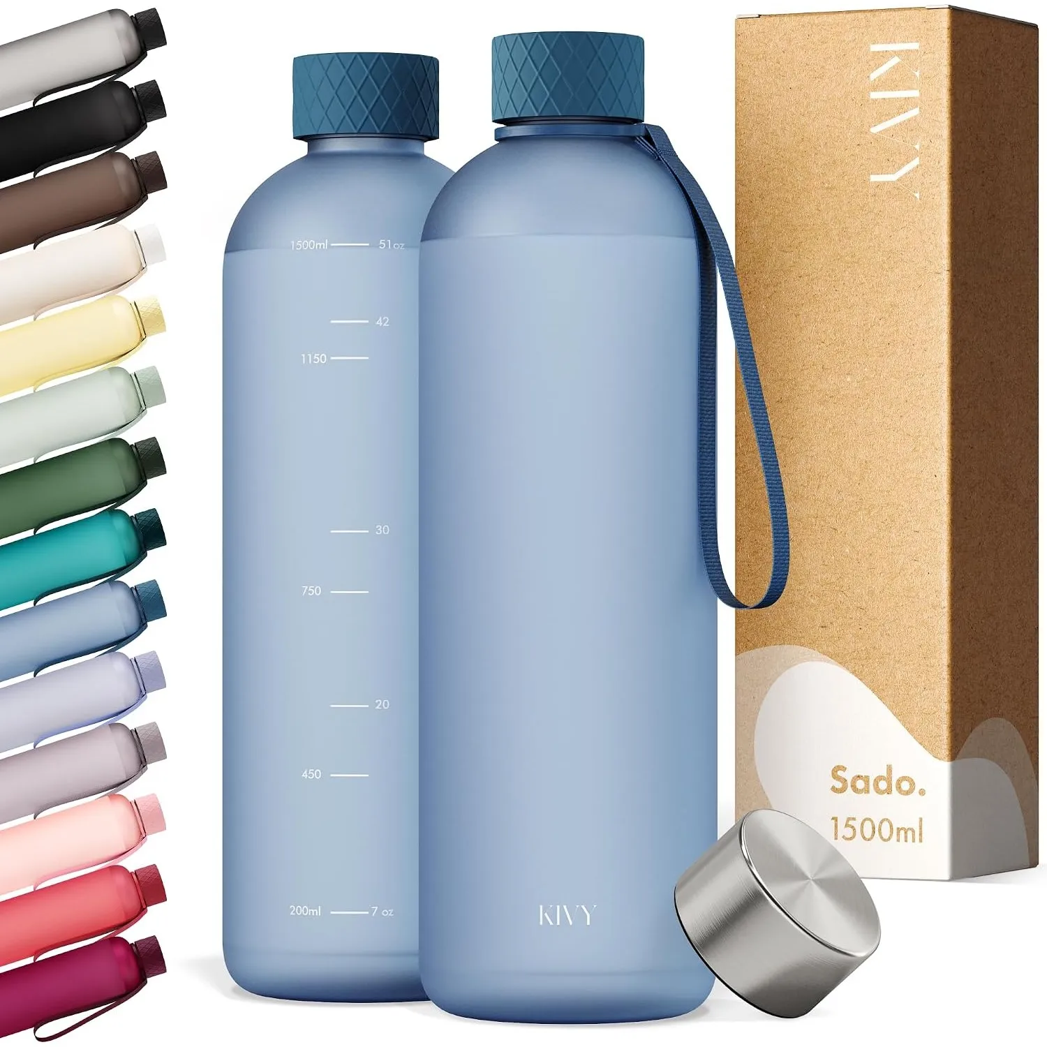 KIVY Trinkflasche 1,5l aus Tritan - Kohlensäure geeignet & Auslaufsicher