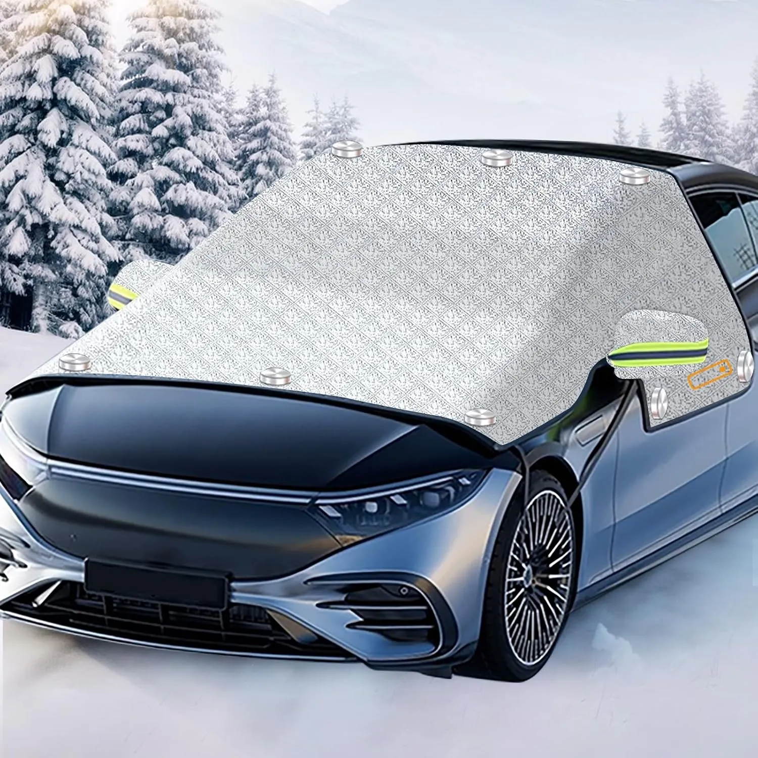 Maxee Frontscheibenabdeckung Winter, magnetischer Frost-Silberfarben, dreistöckig