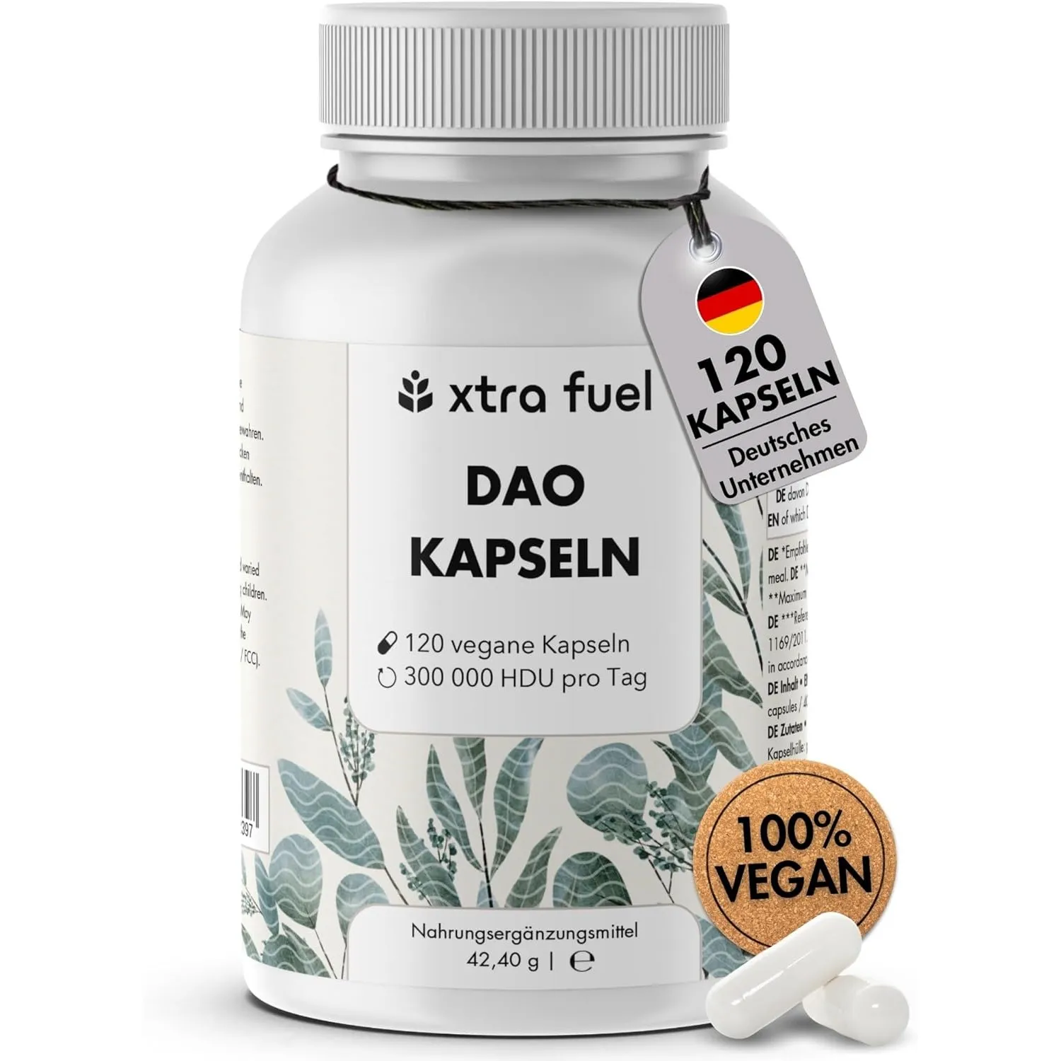 DAO Kapseln 120 Stück (hochdosiert) - 300,000 HDU pro Tagesdosis - DAO Enzym aus Erbsenprotein - vegan & laborgeprüft