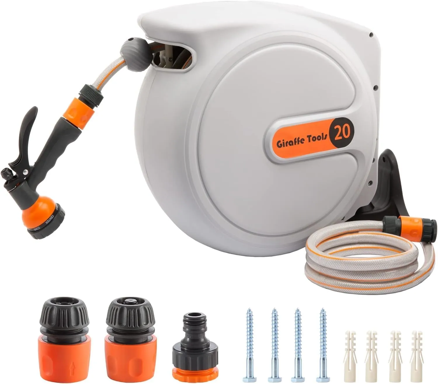 Giraffe Tools Automatische Schlauchtrommel 20m + 2m, Wandmontierbare Schlauch Trommel 180° Schwenkbar mit 7 - Muster Mu…