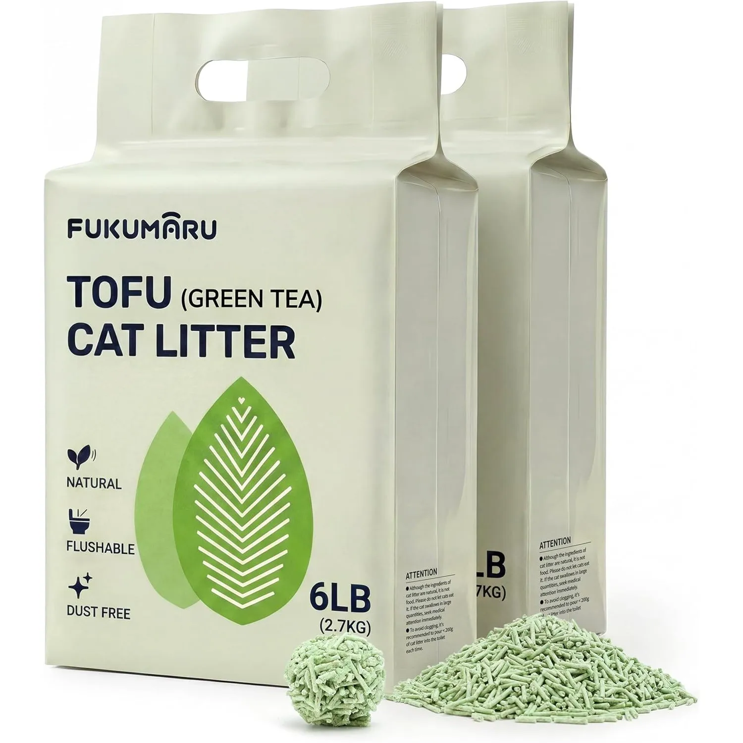FUKUMARU Tofu Katzenstreu 5,4 kg - Klumpendes Katzenstreu, Geruchsbekämpfung mit grünem Teearoma, staubfrei und leicht …