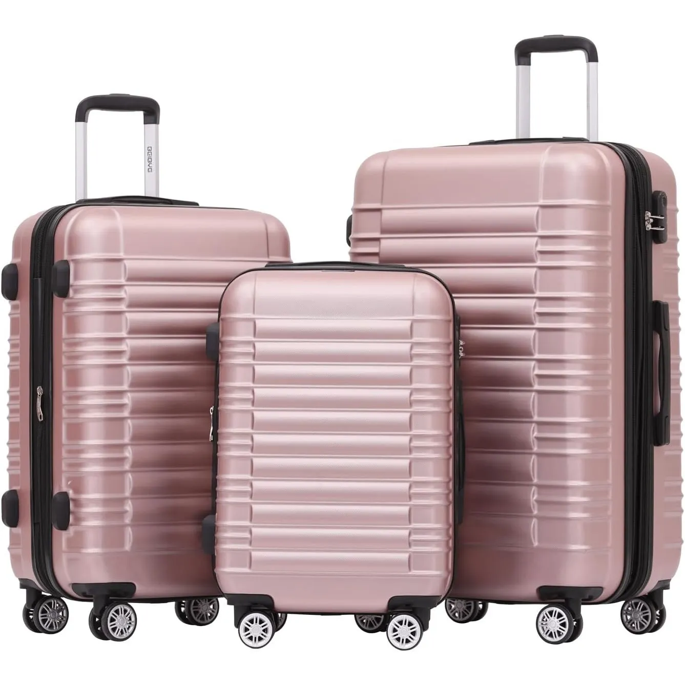 BEIBYE Reisekoffer 2088 Hartschalekoffer Gepäck Koffer Trolley Set, Kofferset in 14 Farben (Rosagold)