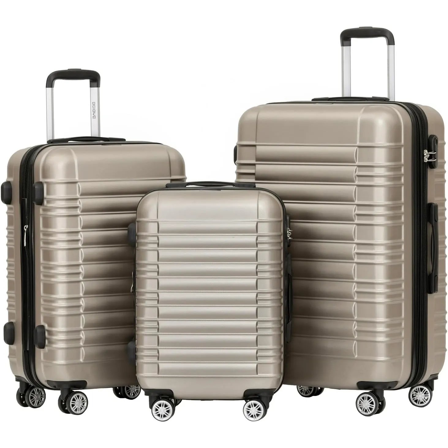 BEIBYE Reisekoffer 2088 Hartschalekoffer Gepäck Koffer Trolley Set, Kofferset in 14 Farben (Champagner)