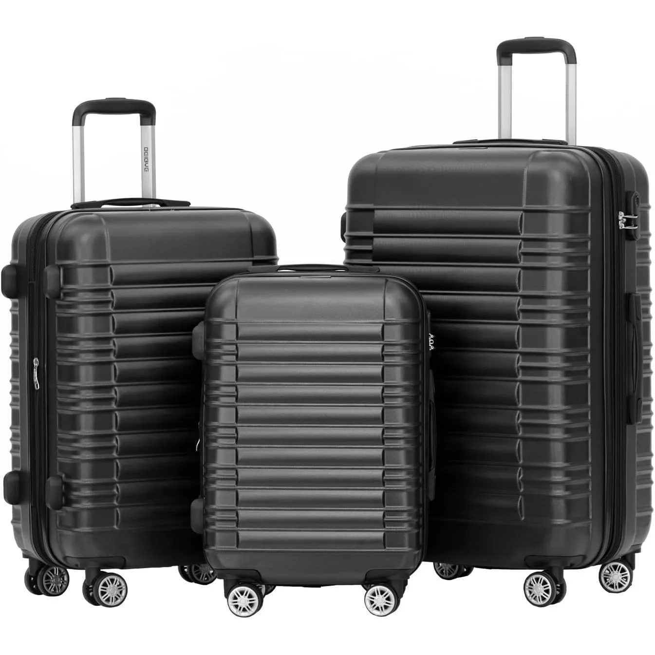 BEIBYE Reisekoffer 2088 Hartschalekoffer Gepäck Koffer Trolley Set, Kofferset in 14 Farben (Schwarz)