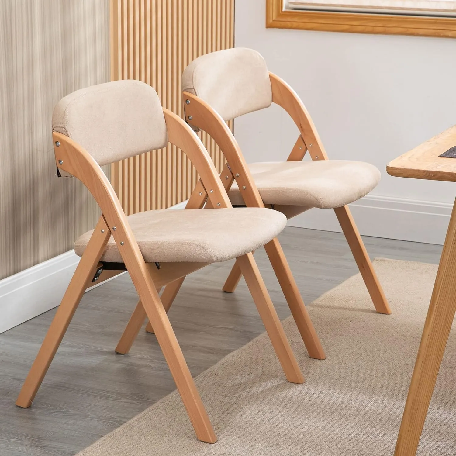Klappstühle mit gepolsterten Sitzen, Set aus 2 stapelbaren Holz-Esszimmerstühlen mit abnehmbarem Bezug, extra klappbare…